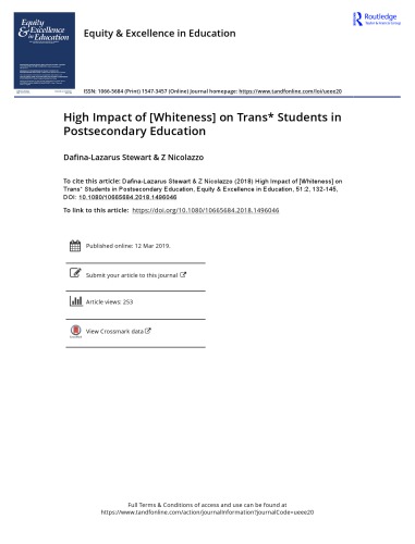 High Impact of [Whiteness] on Trans* Students in Postsecondary Education