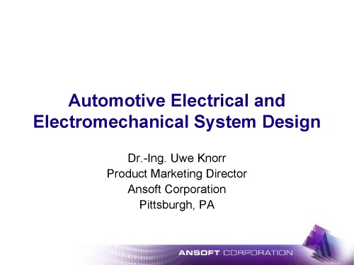 Automotive Electrical and Electromechanical System Design