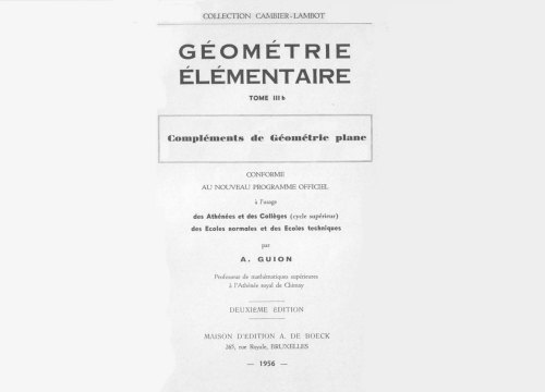 Géométrie éléméntaire - tome 3b - Compléments de géométrie plane