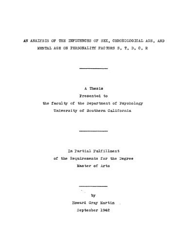 An analysis of the influences of sex, chronological age, and mental age on personality factors S, T, D, C, R