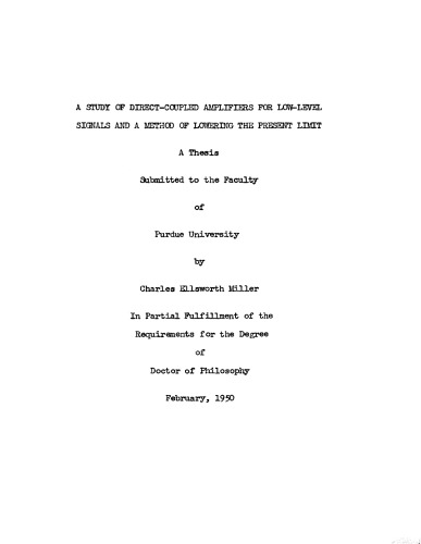 A STUDY OF DIRECT-COUPLED AMPLIFIERS FOR LOW-LEVEL SIGNALS AND A METHOD OF LOWERING THE PRESENT LIMIT