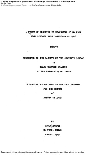 A study of opinions of graduates of El Paso high schools from 1936 through 1946