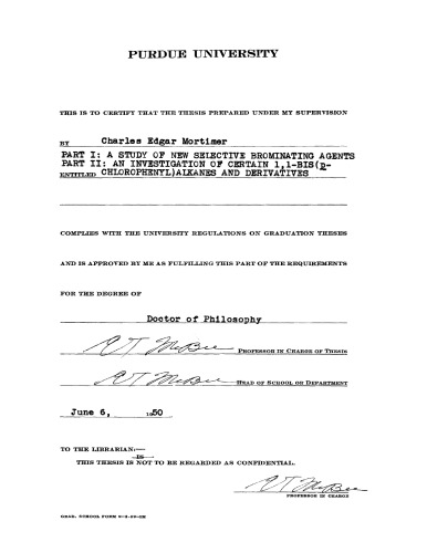 Part I: A Study of New Selective Brominating Agents. Part II: An Investigation of Certain 1,1-Bis(p-Chlorophenyl)alkanes and Derivatives