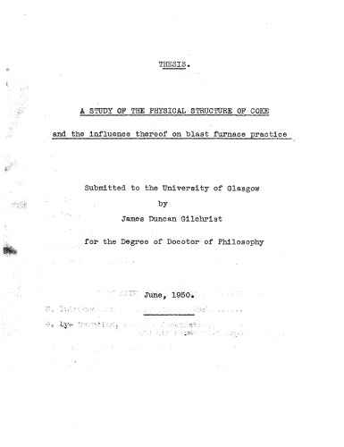 A Study of the Physical Structure of Coke and the Influence Thereof on Blast Furnace Practice