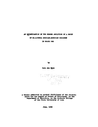 An Investigation of the Number Abilities of a Group of Bi-Lingual Mexican-American Children in Grade One