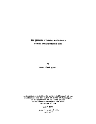 The Influence of Federal Grants-in-Aid on State Administration in Iowa