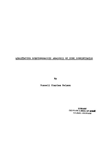 Qualitative Spectrographic Analysis of Zinc Concentrates