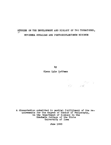 Studies on the development and biology of two trematodes, Bunodera eucaliae and Posthodiplostomum minimum