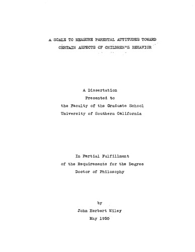 A scale to measure parental attitudes toward certain aspects of children’s behavior