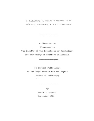 A comparison of thematic fantasy among normals, neurotics and schizophrenics