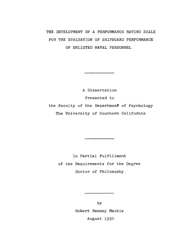 The development of a performance rating scale for the evaluation of shipboard performance of enlisted naval personnel