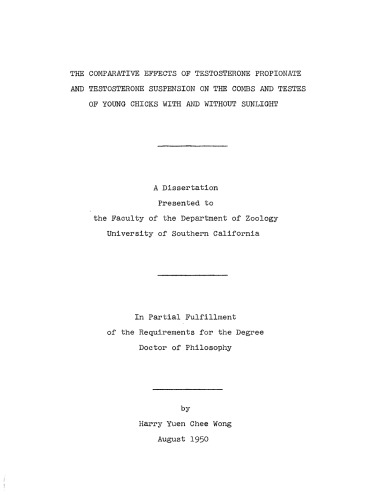 The comparative effects of testosterone propionate and testosterone suspension on the combs and testes of young chicks with and without sunlight