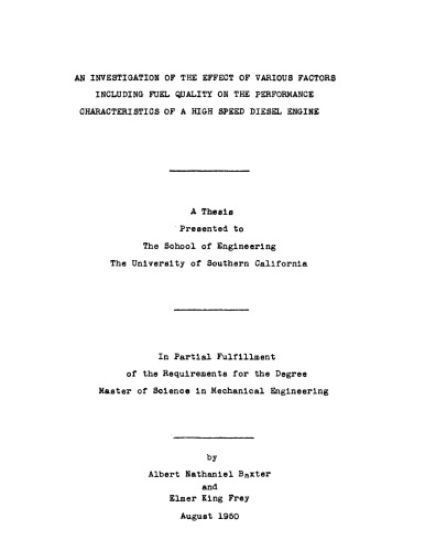 An investigation of the effect of various factors including fuel quality on the performance characteristics of a high speed diesel engine