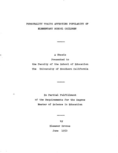 Personality traits affecting popularity of elementary school children