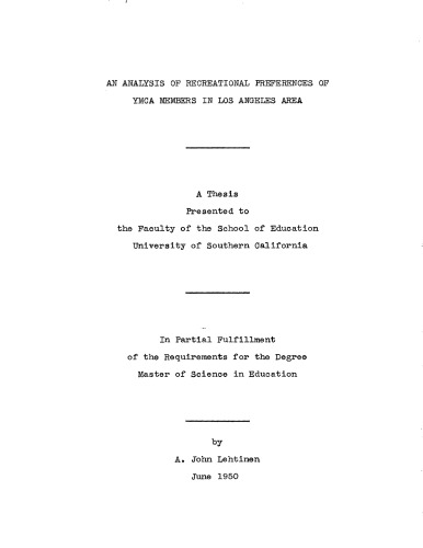 An analysis of recreational preferences of YMCA members in Los Angeles area