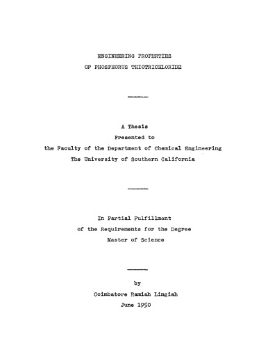 Engineering properties of phosphorus thiotrichloride