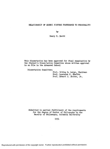 RELATIONSHIP OF SZONDI PICTURE PREFERENCES TO PERSONALITY