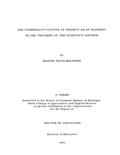 The Personality Factor of Rigidity as an Element in the Teaching of the Scientific Method