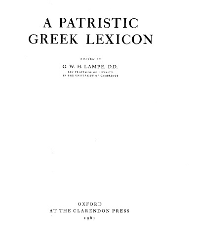 A Patristic Greek Lexicon