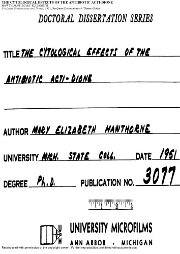 THE CYTOLOGICAL EFFECTS OF THE ANTIBIOTIC ACTI-DIONE