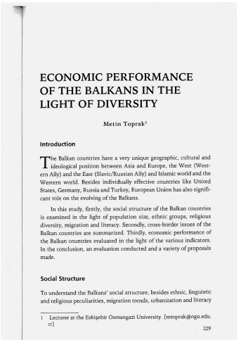 Economic performance of Balkans in the light of diversity