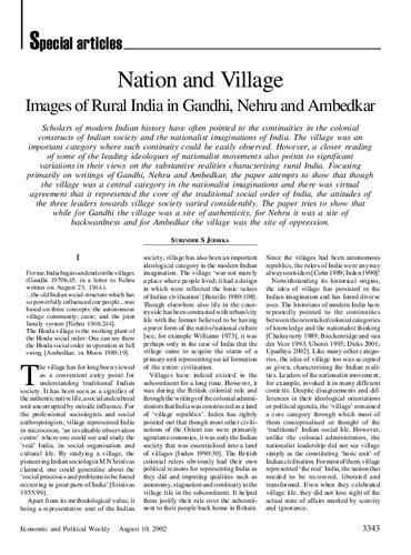 Economic and Political Weekly 
Nation and Village Images of Rural India in Gandhi, Nehru and Ambedkar