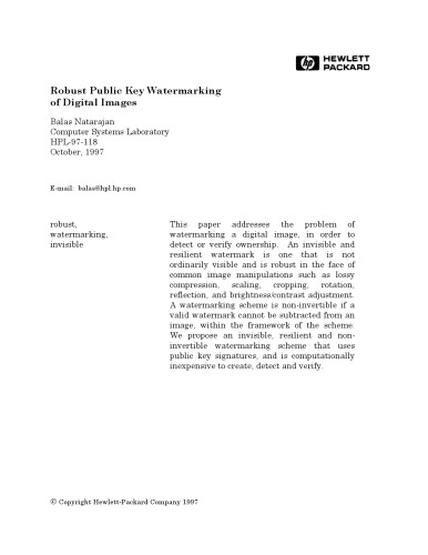 Robust Public Key Watermarking of Digital Images