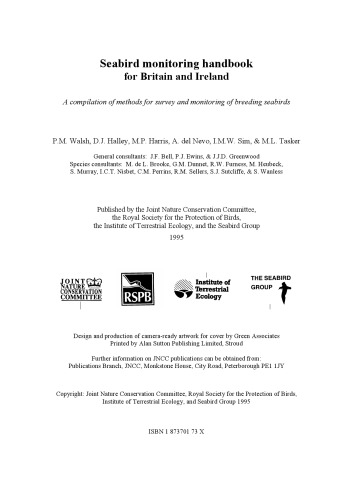 Seabird Monitoring Handbook for Britain and Ireland: A Compilation of Methods for Survey and Monitoring of Breeding Seabirds