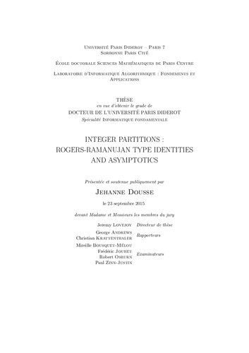 Integer partitions: Rogers-Ramanujan type identities and asymptotics