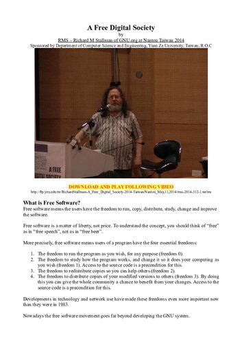 RMS - Richard M Stallman of GNU.org at Nantou Taiwan 2014