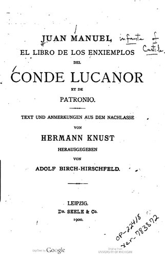 El libro de los enxiemplos del conde Lucanor et de Patronio