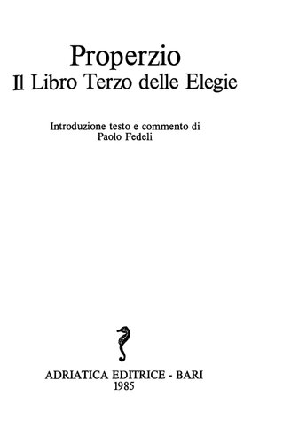 Properzio: Il Libro Terzo delle Elegie