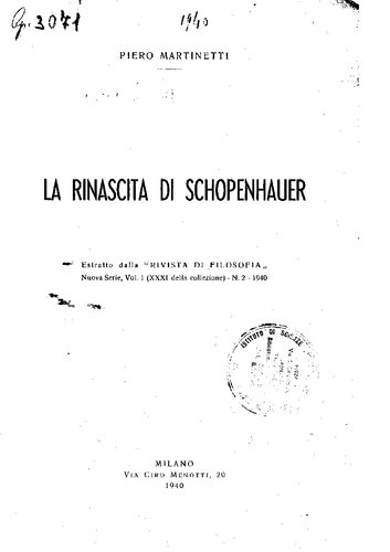 La rinascita di Schopenhauer. Estratto dalla 