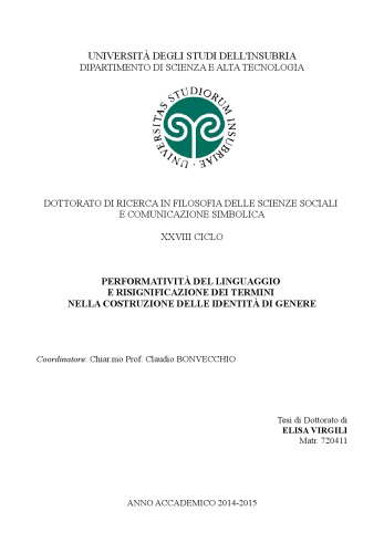 Performatività del linguaggio e risignificazione dei termini nella costruzione delle identità di genere