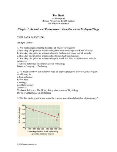 Animal Physiology 4th edition Test Bank