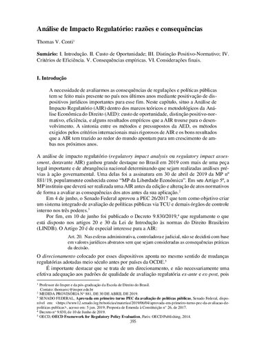 Análise de Impacto Regulatório: Razões e Consequências