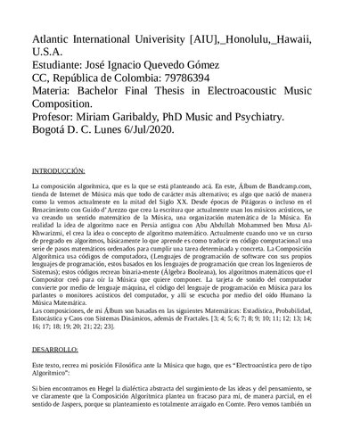 My Bachelor Final Thesis in Electroacoustic Music Composition. (CORRECTED VERSION), Atlantic International University - Hawaii.