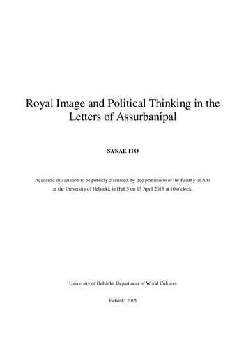 Royal Image and Political Thinking in the Letters of Assurbanipal