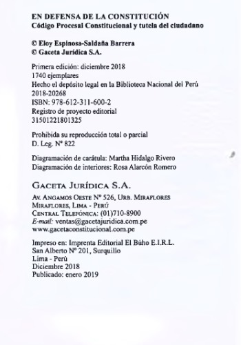 EN DEFENSA DE LA CONSTITUCIÓN - CÓDIGO PROCESAL CONSTITUCIONAL Y TUTELA DEL CIUDADANO