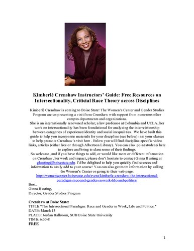 Kimberlé Crenshaw Instructors’ Guide: Free Resources on Intersectionality, Criticial Race Theory across Disciplines