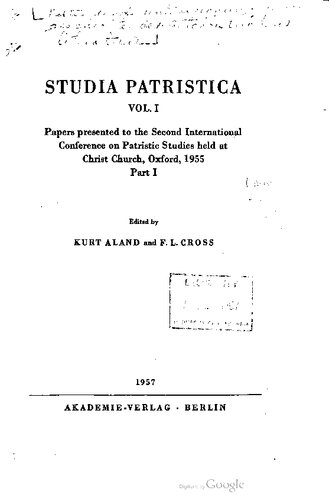 Studia Patristica, Volume I