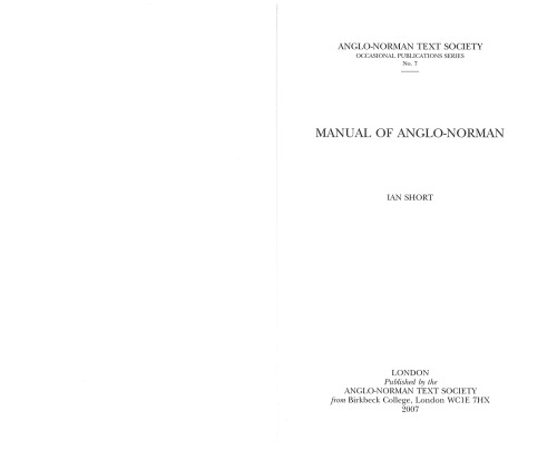 Manual of Anglo-Norman