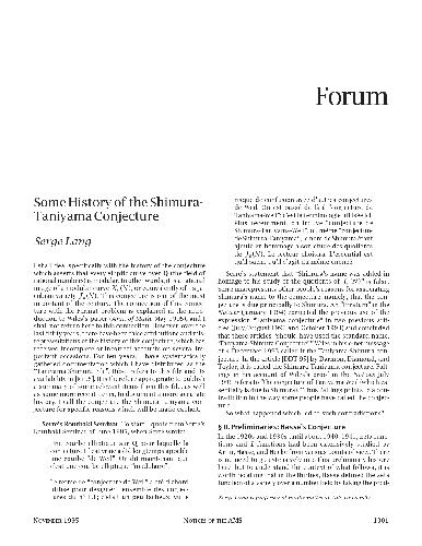 Some History of the Shimura-Taniyama Conjecture