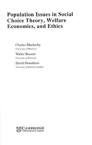 Population Issues in Social Choice Theory, Welfare Economics, and Ethics