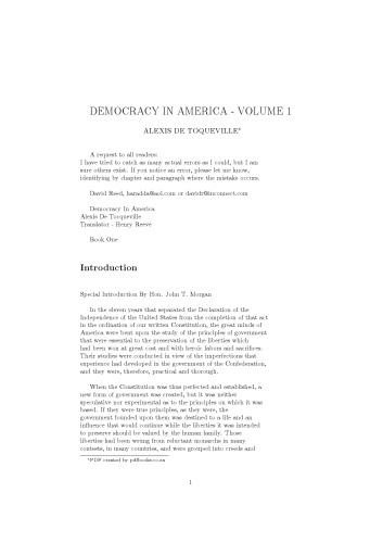 On Democracy in America: Volume 1