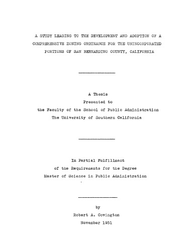 A study leading to the development and adoption of a comprehensive zoning ordinance for the unincorporated portions of San Bernardino County, California