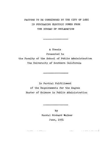 Factors to be considered by the City of Lodi in purchasing electric power from the Bureau of Reclamation