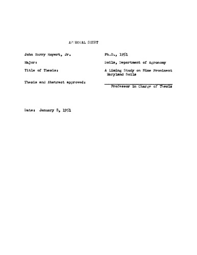 A liming study on nine prominent Maryland soils