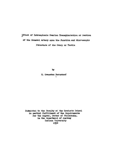 Effect of intrasplenic ovarian transplantation or section of the gonadal artery upon the function and microscopic structure of the ovary or testis