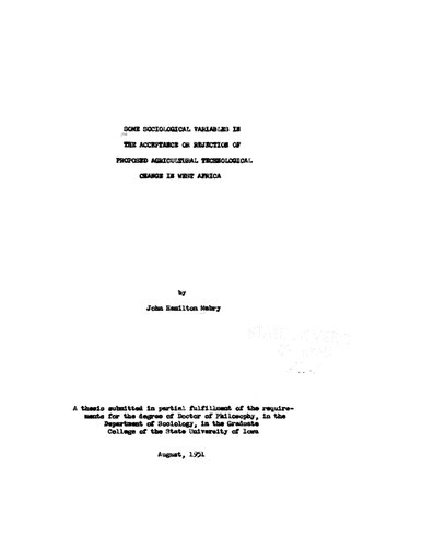 Some Sociological Variables in the Acceptance or Rejection of Proposed Agricultural Technological Change in West Africa